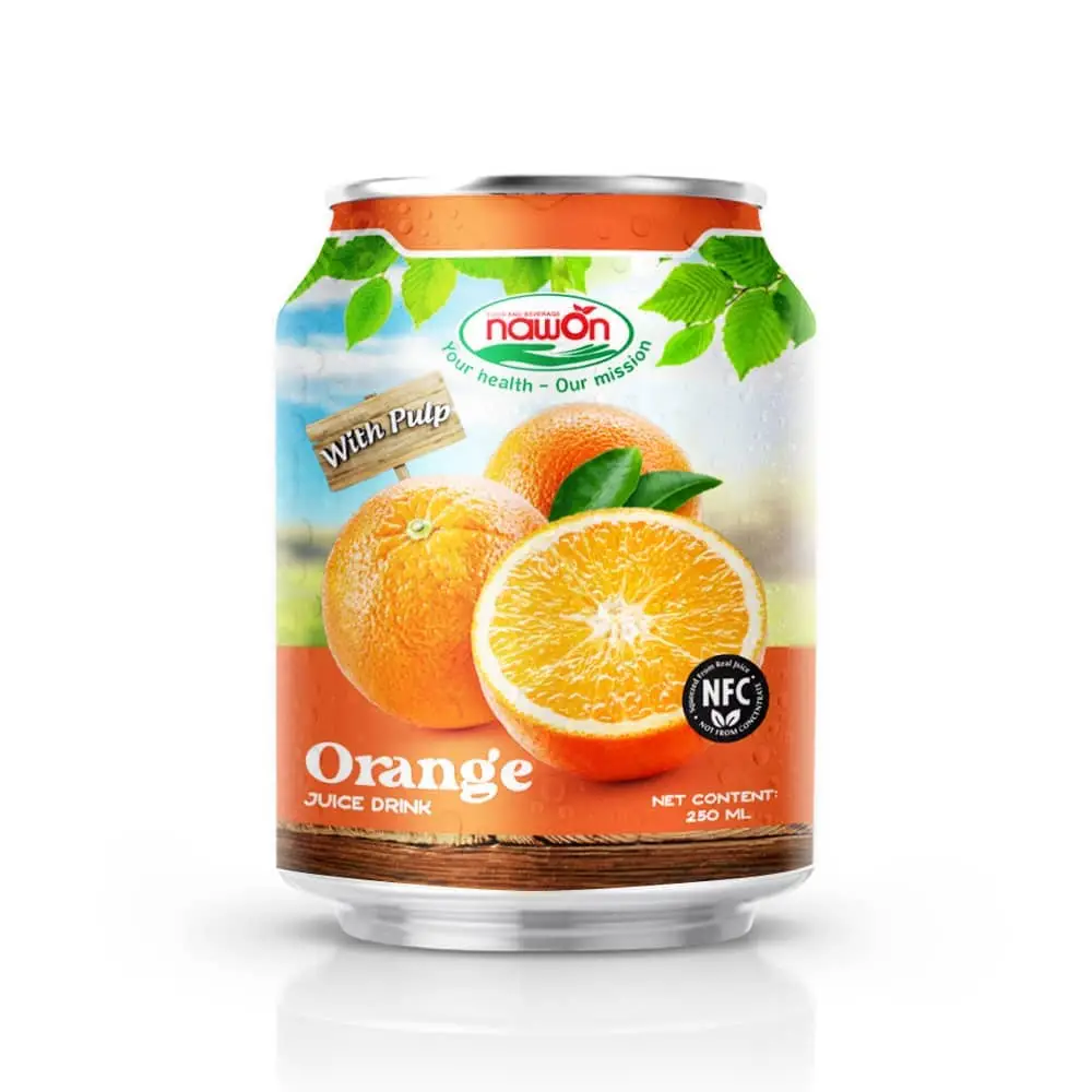 Wholesale 250ml Orange Fruit Juice Drink 100% Natural Soft Drink Not Come From Concentrate by Nawon Beverage Supplier